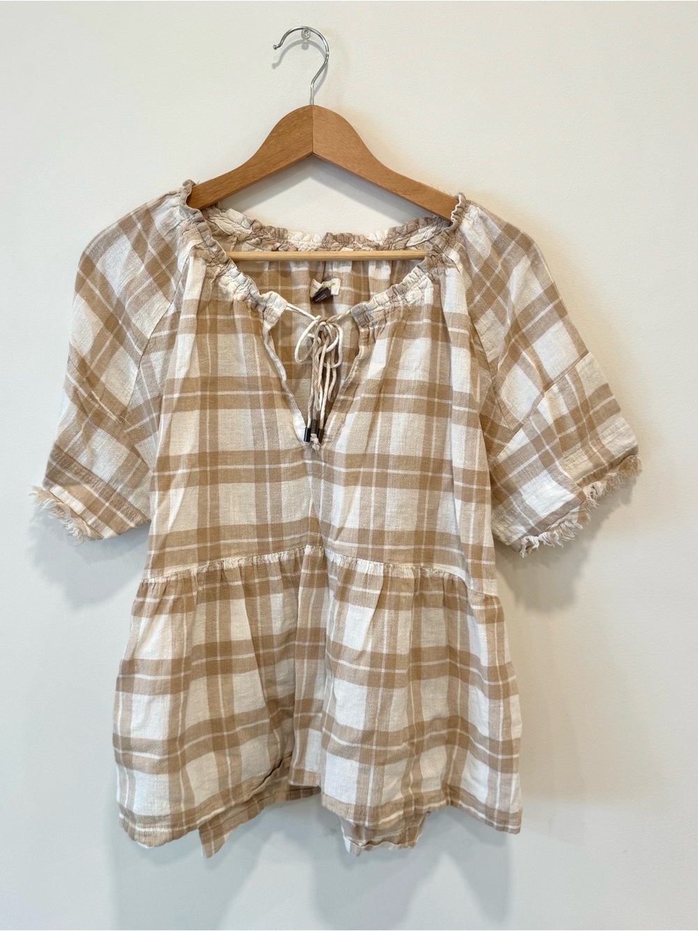 Anthropologie Gingham Plaid Babydoll Top